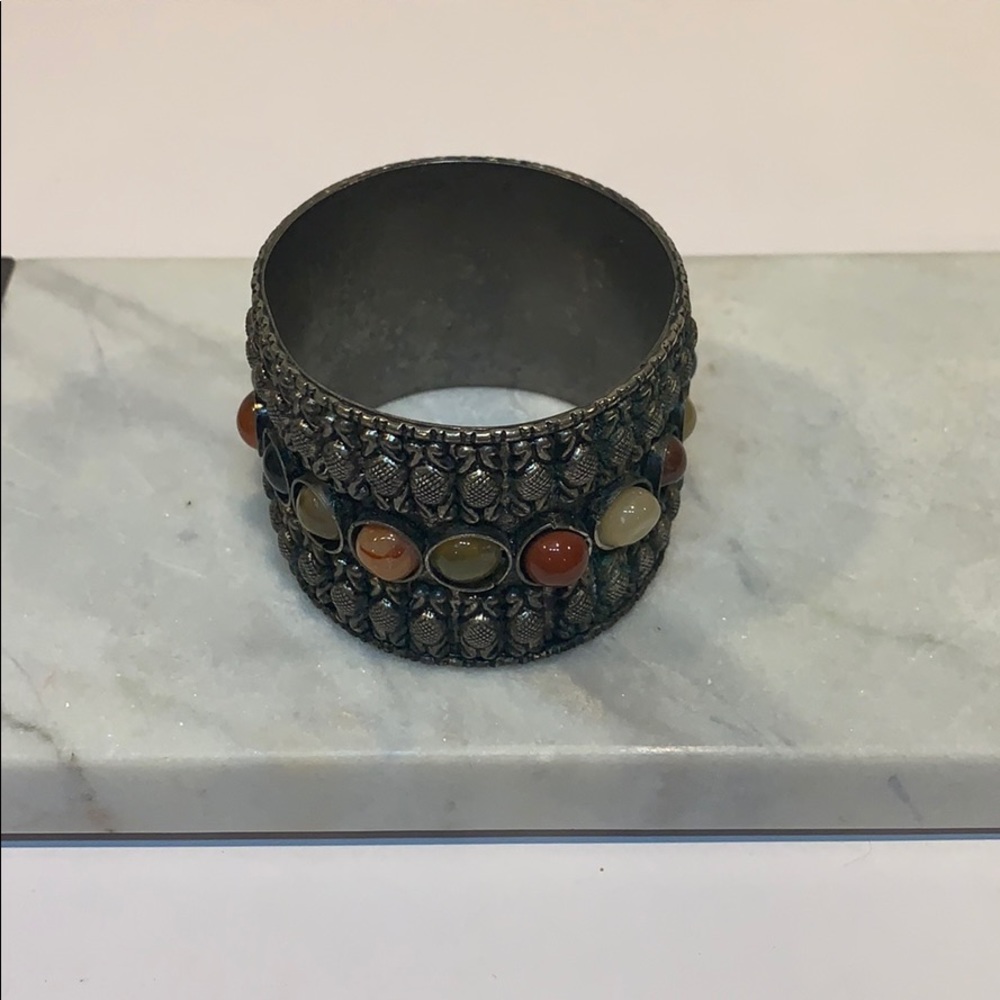 Vintage Indian Style Silver Toned Bangle Bracelet